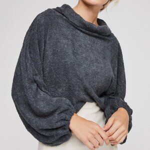 Free People x Kas Cozy Balloon Sleeve Cowl Neck Cropped Sweater